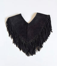 Load image into Gallery viewer, Vintage Pioneer Wear Feather Prints Black Leather Fringe Poncho One Size