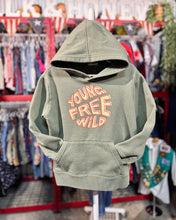 画像をギャラリービューアに読み込む, USED “Young Free Wild” Khaki Green Hoodie Best fits 4/5T (100-110cm)