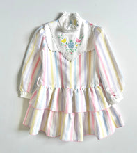 画像をギャラリービューアに読み込む, Vintage Bonnie Jean Pastel Striped/ Flower Embroidery Dress 5T (100cm)