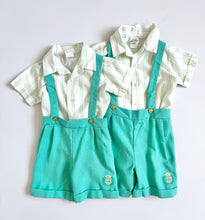 Load image into Gallery viewer, Vintage JCPenny Pastel Suspender Shorts and Striped Shirt Outfit 3T, 4T (95cm, 100cm)