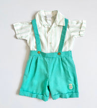 Load image into Gallery viewer, Vintage JCPenny Pastel Suspender Shorts and Striped Shirt Outfit 3T, 4T (95cm, 100cm)