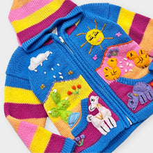 画像をギャラリービューアに読み込む, Peruvian Handmade Embroidered Sweater Hoodie Jacket Sky Blue 2T (90cm)