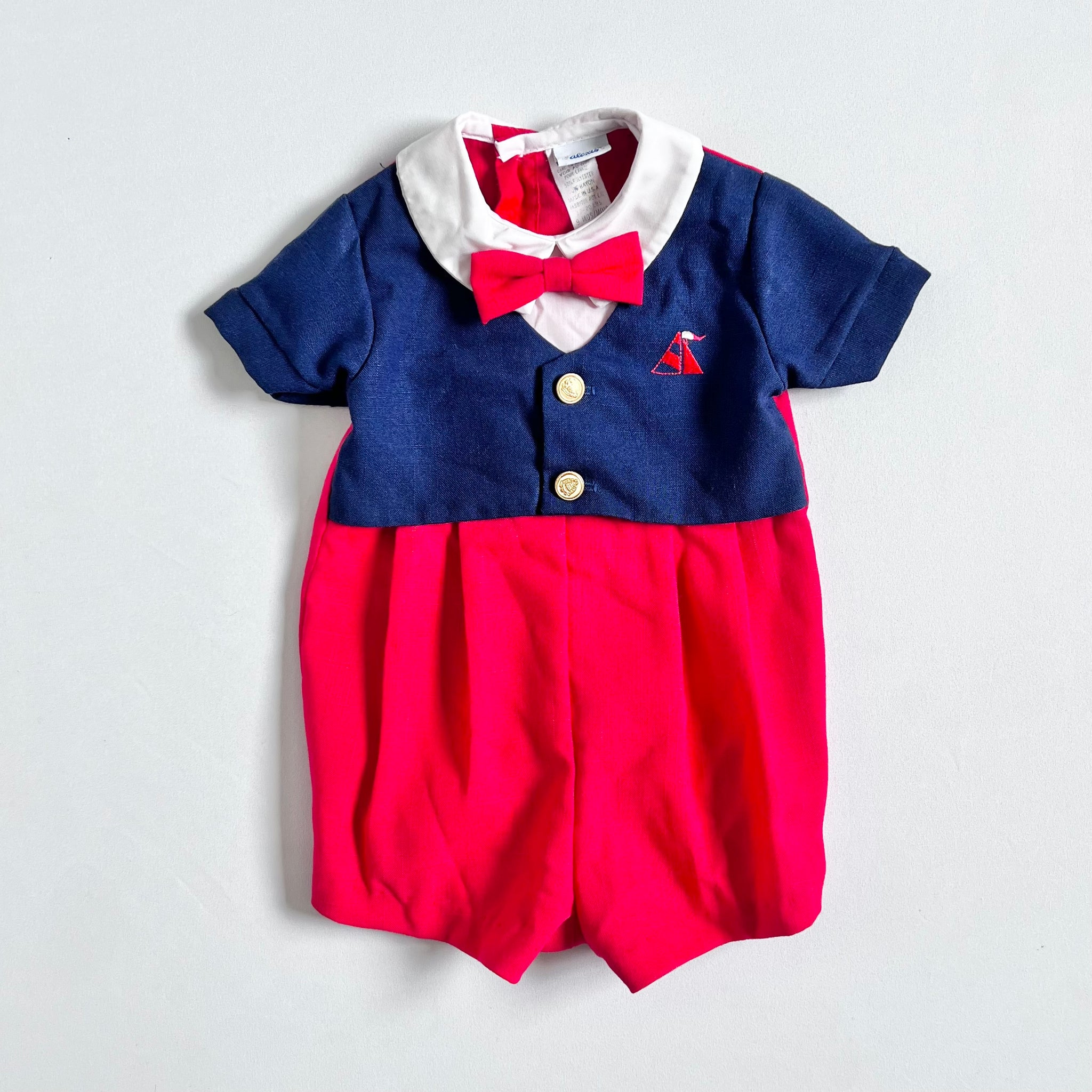 Vintage alexis Nautical Bow Tuxedo Bubble Rompers 9M (80cm  