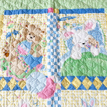 Load image into Gallery viewer, Vintage Teddy Bear and Bunny Frill Quilted Crib Blanket
