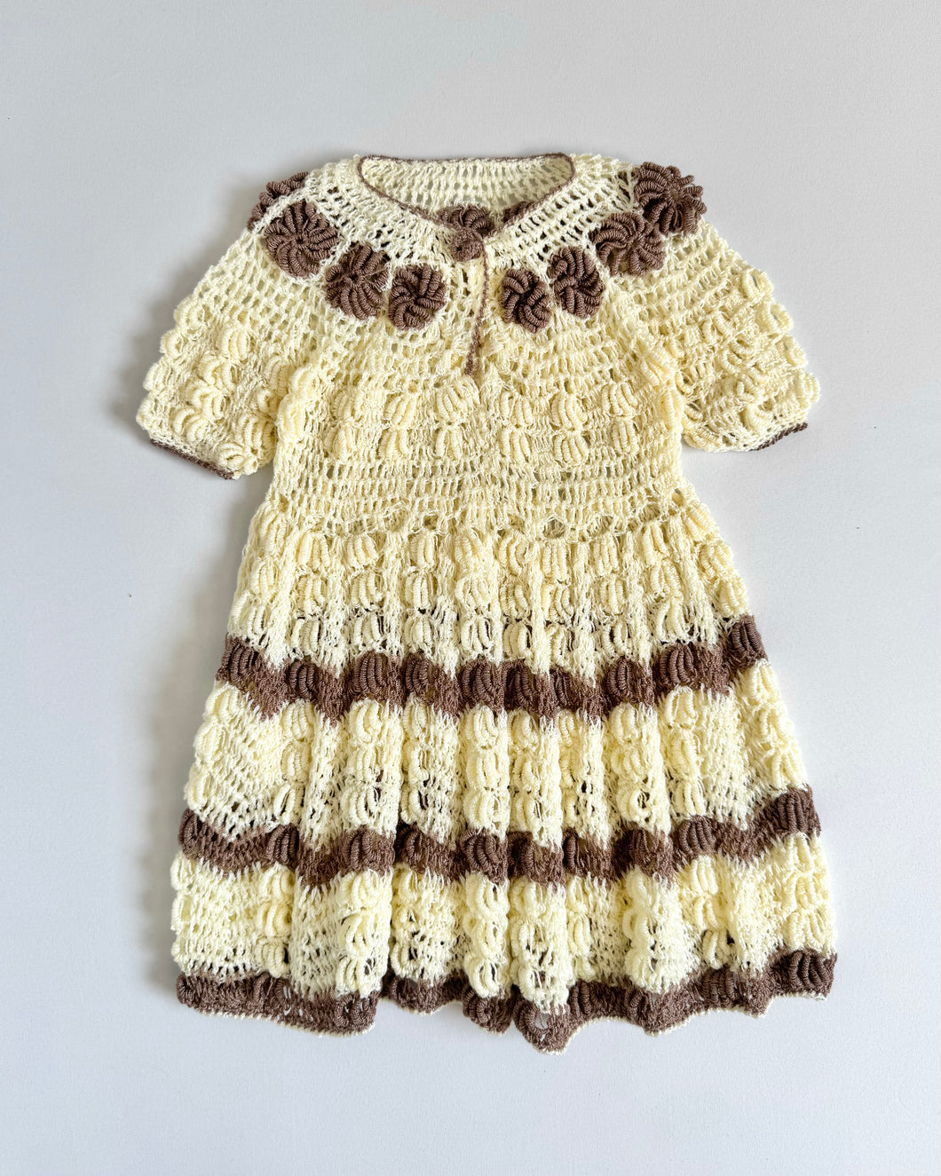 Vintage Ivory/Brown Crochet Dress 24M (80-90cm)