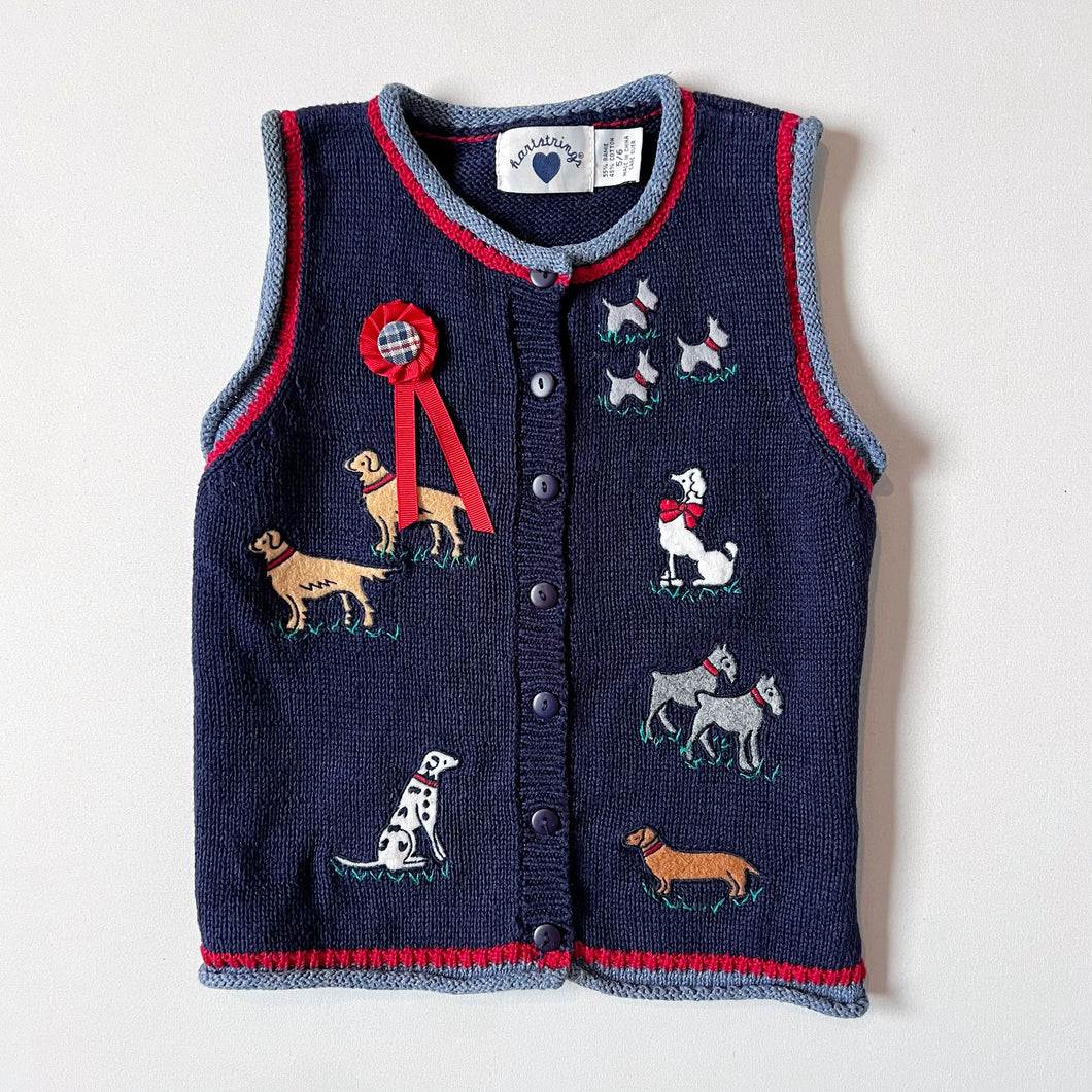 Vintage Hartstrings Dog Embroidery Knit Vest 5/6 (100-105cm)