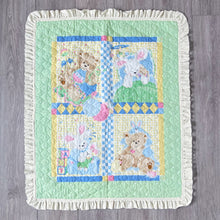 Load image into Gallery viewer, Vintage Teddy Bear and Bunny Frill Quilted Crib Blanket
