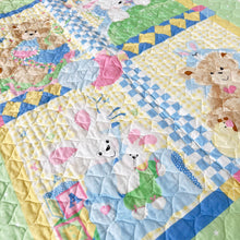 Load image into Gallery viewer, Vintage Teddy Bear and Bunny Frill Quilted Crib Blanket
