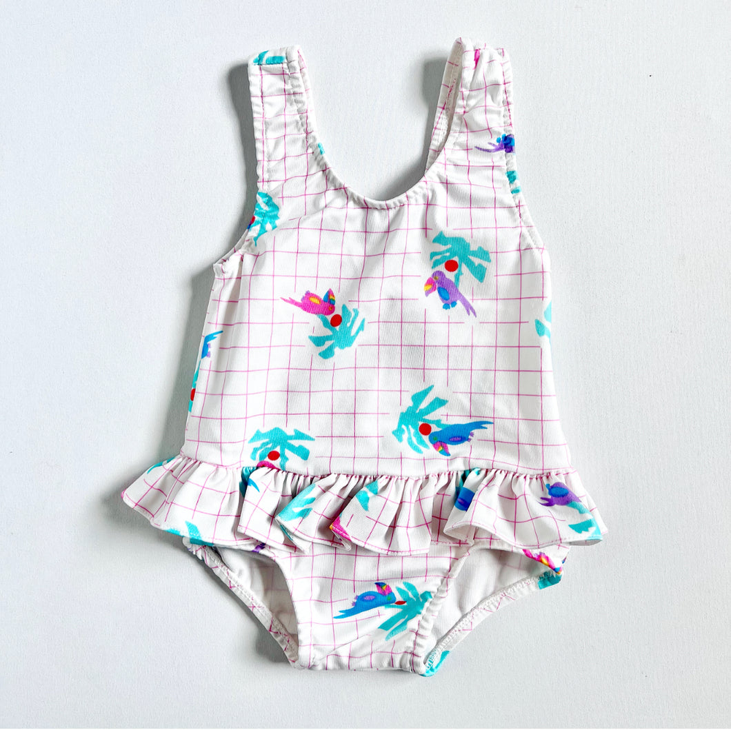 Vintage Toucan Frill Swimsuit Neon/White 12M (70-75cm)