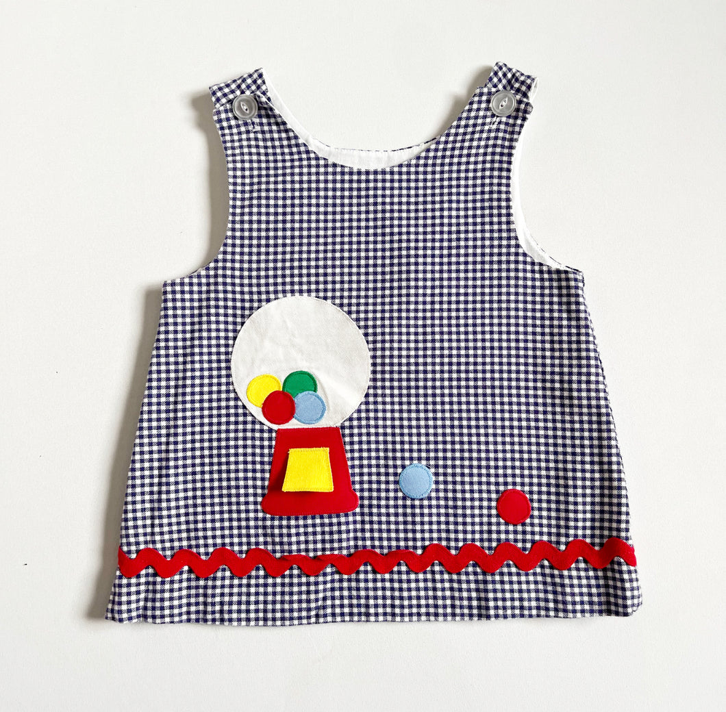 USED Rags Land Gum Ball Machine Appliqués Gingham Smocked Tunic 2T (90cm)