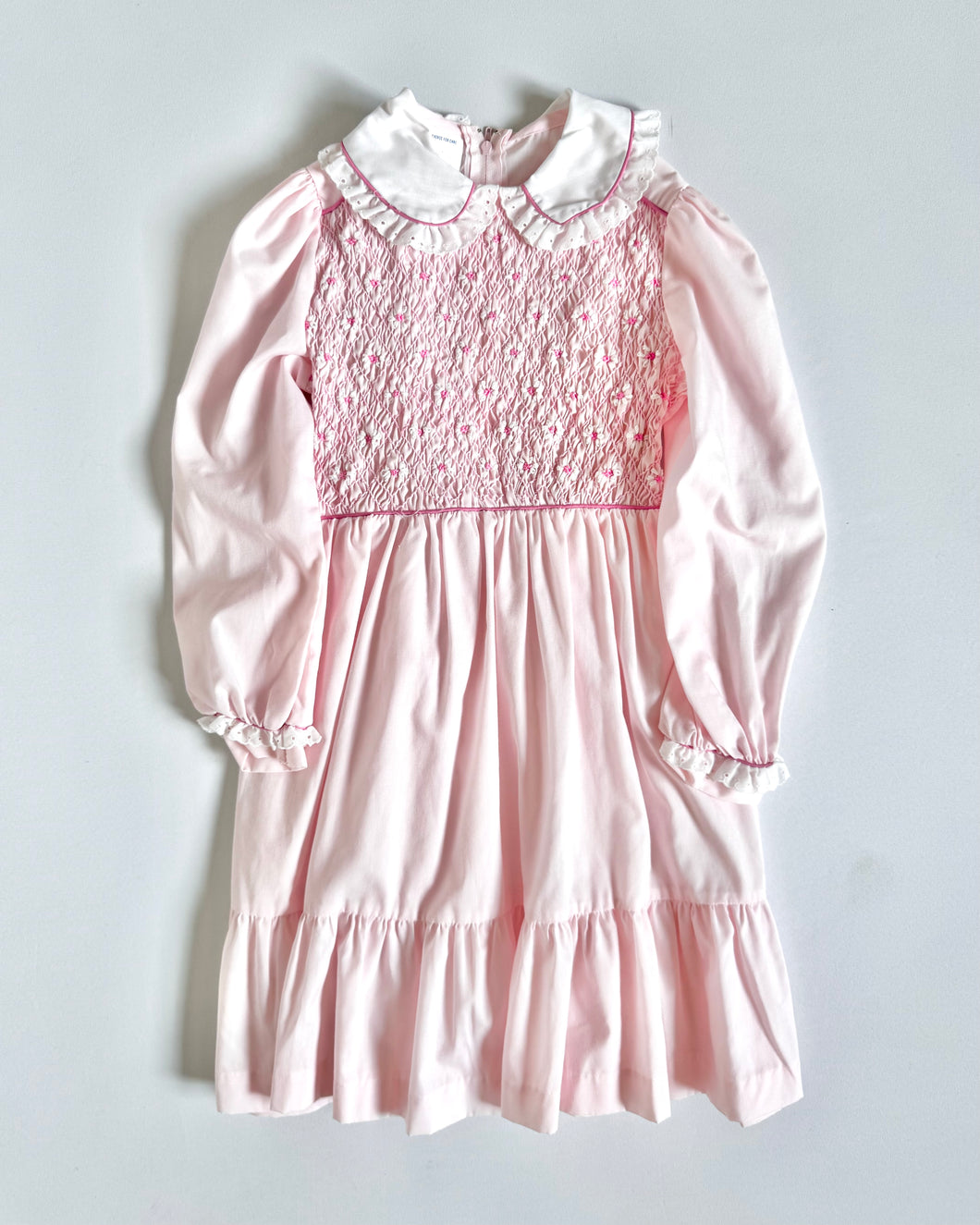 Vintage Polly Flinders Pink Smocked Dress Kids 7 (120cm)