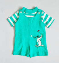 Load image into Gallery viewer, Vintage Pastel Teal Golfing Bunny Knit Shirt and Rompers Outfit 18M (80cm)
