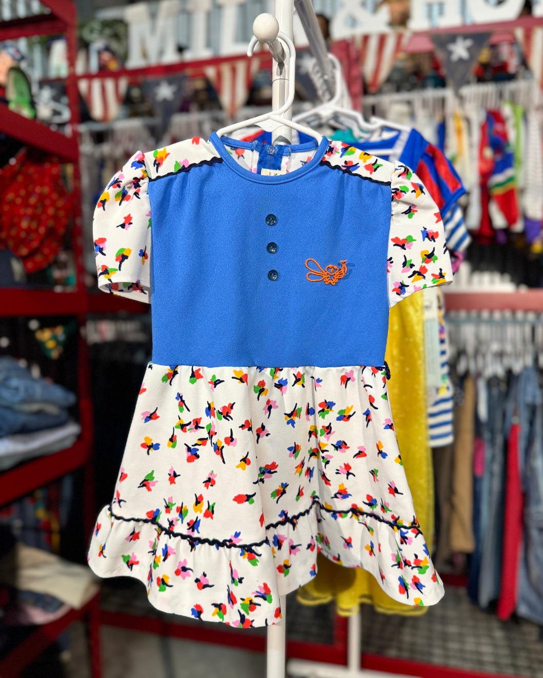 Vintage Blue/White Floral Dress 4T (100cm)