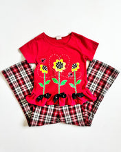 Load image into Gallery viewer, Vintage Sunflower T-shirt &amp; Plaids Bellbottom Pants Set 5T (110cm)
