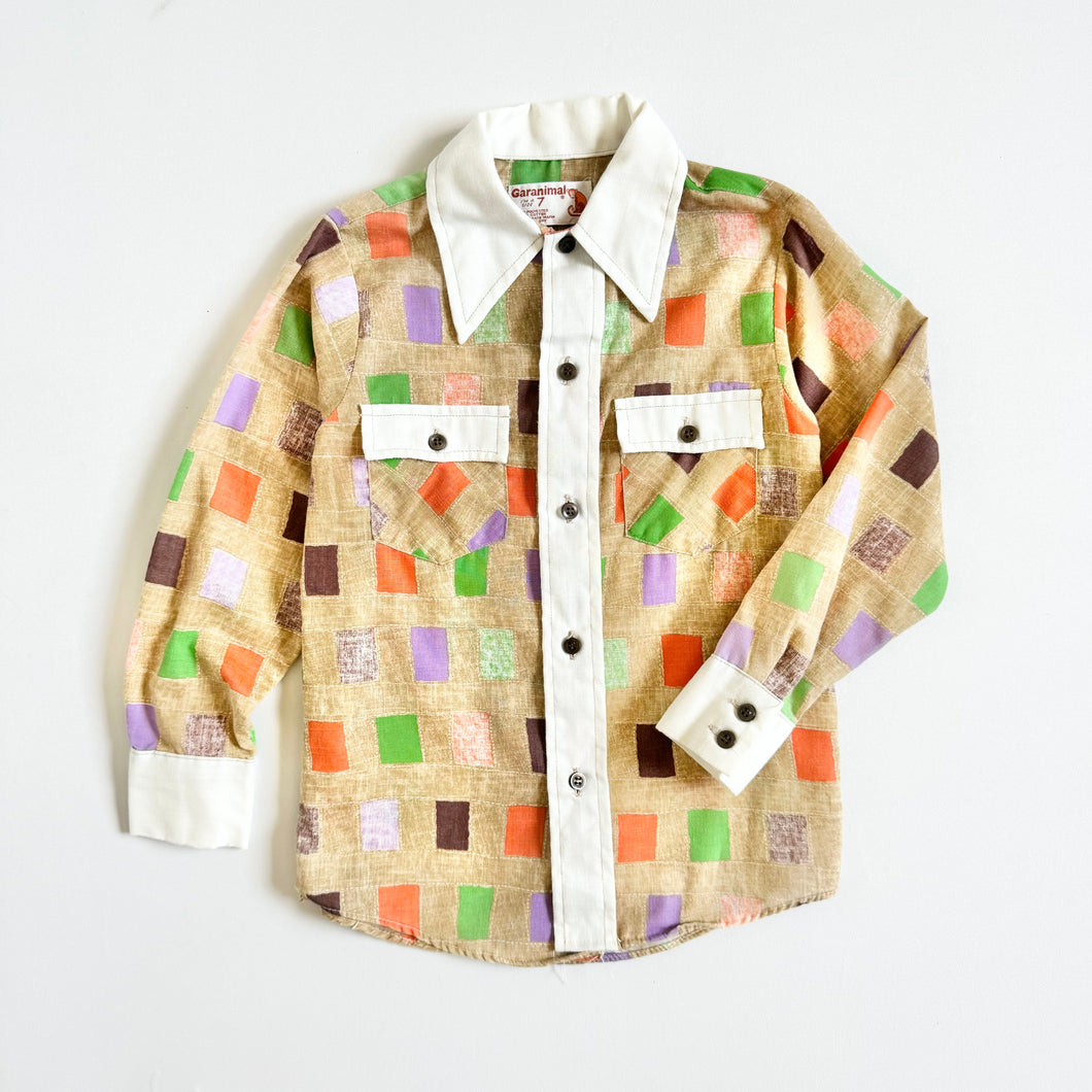 Vintage ‘70s Garanimal Squares Pattern Shirts 7 (120cm)