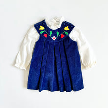 Load image into Gallery viewer, Vintage Alyssa Flower Appliqué Velvet Dress &amp; Blouse Set 2T (80-90cm)
