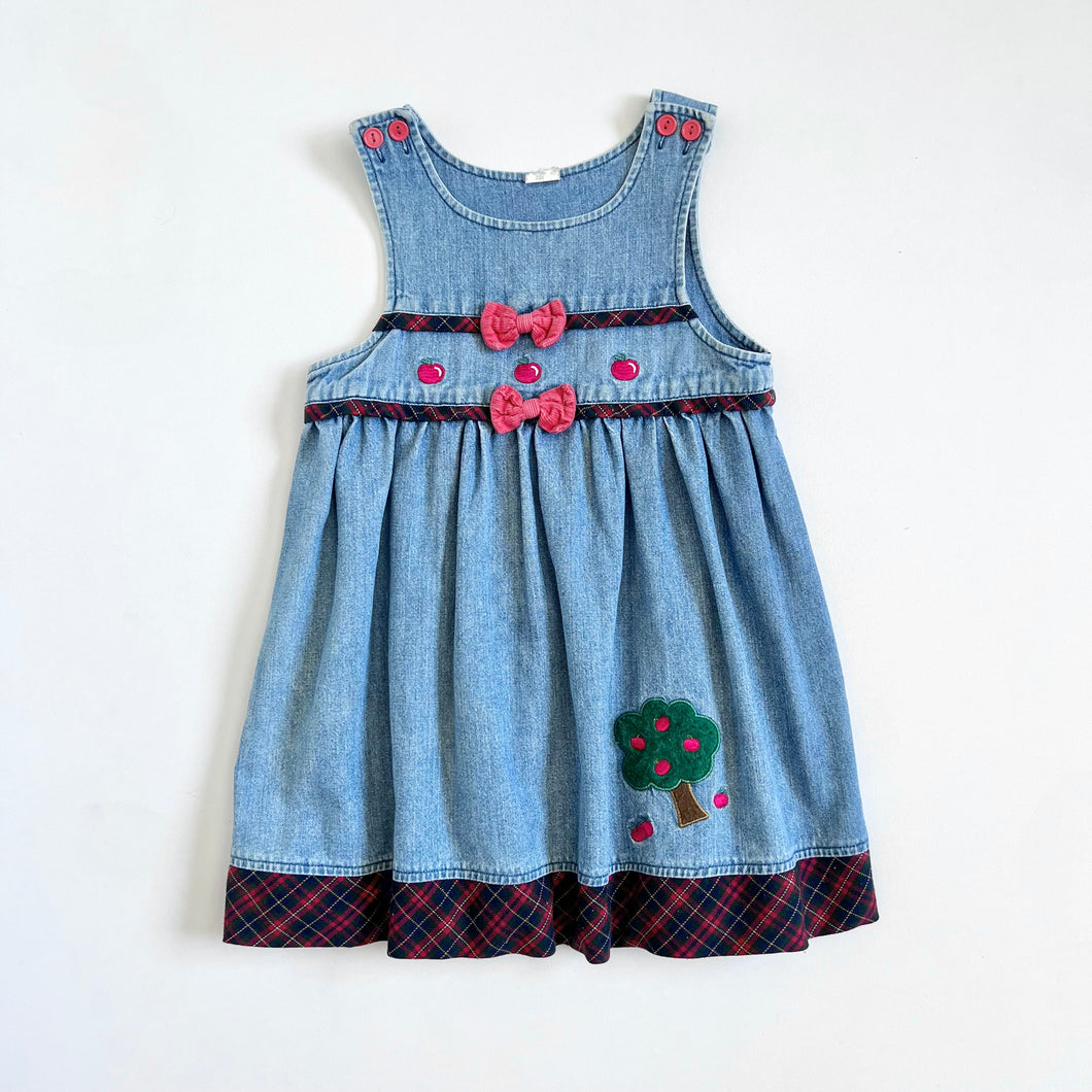 Vintage Apple Embroidered Denim Dress 3T (95cm)