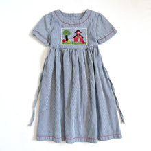 Load image into Gallery viewer, Vintage Cotton Originals Hickory Striped/School Appliqué Smocked Dress 6 (120cm)
