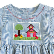 Load image into Gallery viewer, Vintage Cotton Originals Hickory Striped/School Appliqué Smocked Dress 6 (120cm)
