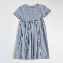 Load image into Gallery viewer, Vintage Cotton Originals Hickory Striped/School Appliqué Smocked Dress 6 (120cm)
