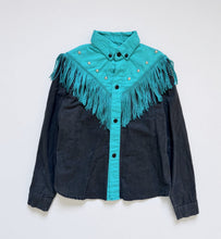 Load image into Gallery viewer, Vintage Koda Sunset Teal/Black Fringe Western Shirt Kids 6/7 (120cm)
