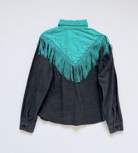 Load image into Gallery viewer, Vintage Koda Sunset Teal/Black Fringe Western Shirt Kids 6/7 (120cm)
