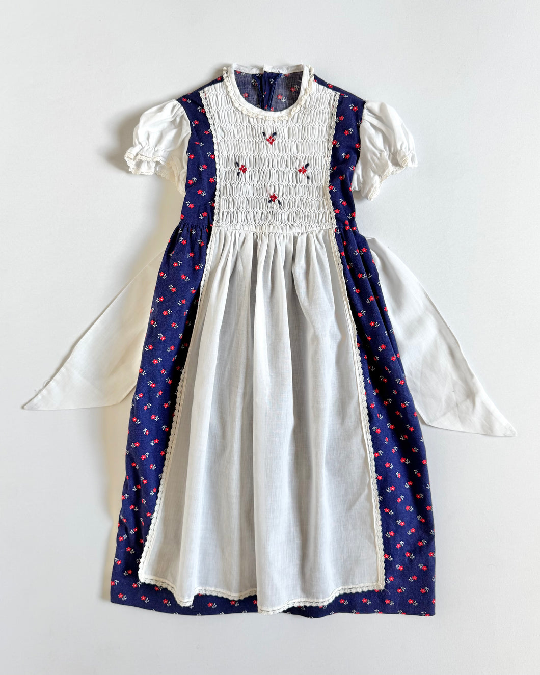 Vintage Floral/Navy Blue Smocked Apron Maxi Dress 2/3T (90-95cm)