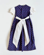 画像をギャラリービューアに読み込む, Vintage Floral/Navy Blue Smocked Apron Maxi Dress 2/3T (90-95cm)
