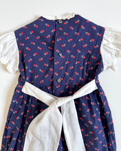 画像をギャラリービューアに読み込む, Vintage Floral/Navy Blue Smocked Apron Maxi Dress 2/3T (90-95cm)
