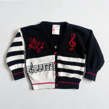 画像をギャラリービューアに読み込む, Vintage Musical Note Knit Cardigan Black/White 2T (90cm)
