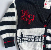 画像をギャラリービューアに読み込む, Vintage Musical Note Knit Cardigan Black/White 2T (90cm)
