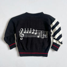 画像をギャラリービューアに読み込む, Vintage Musical Note Knit Cardigan Black/White 2T (90cm)
