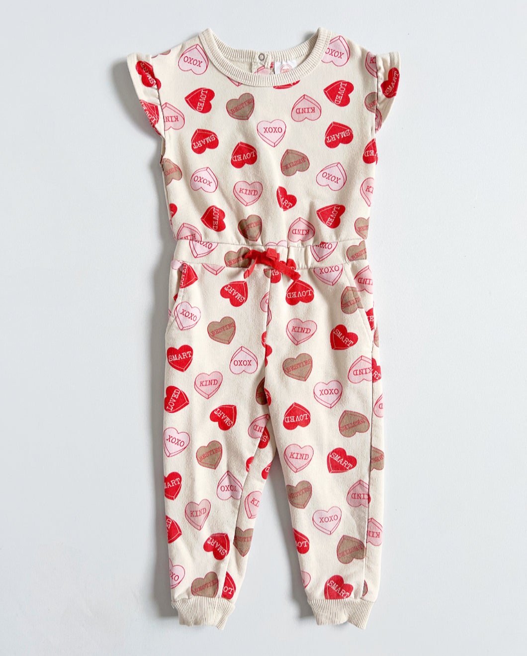 USED Heart Candy Allover Print Jumpsuit 2T (90cm)