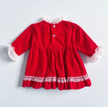 Load image into Gallery viewer, Vintage Velour Red/Lace Dress 9M (65-70cm)
