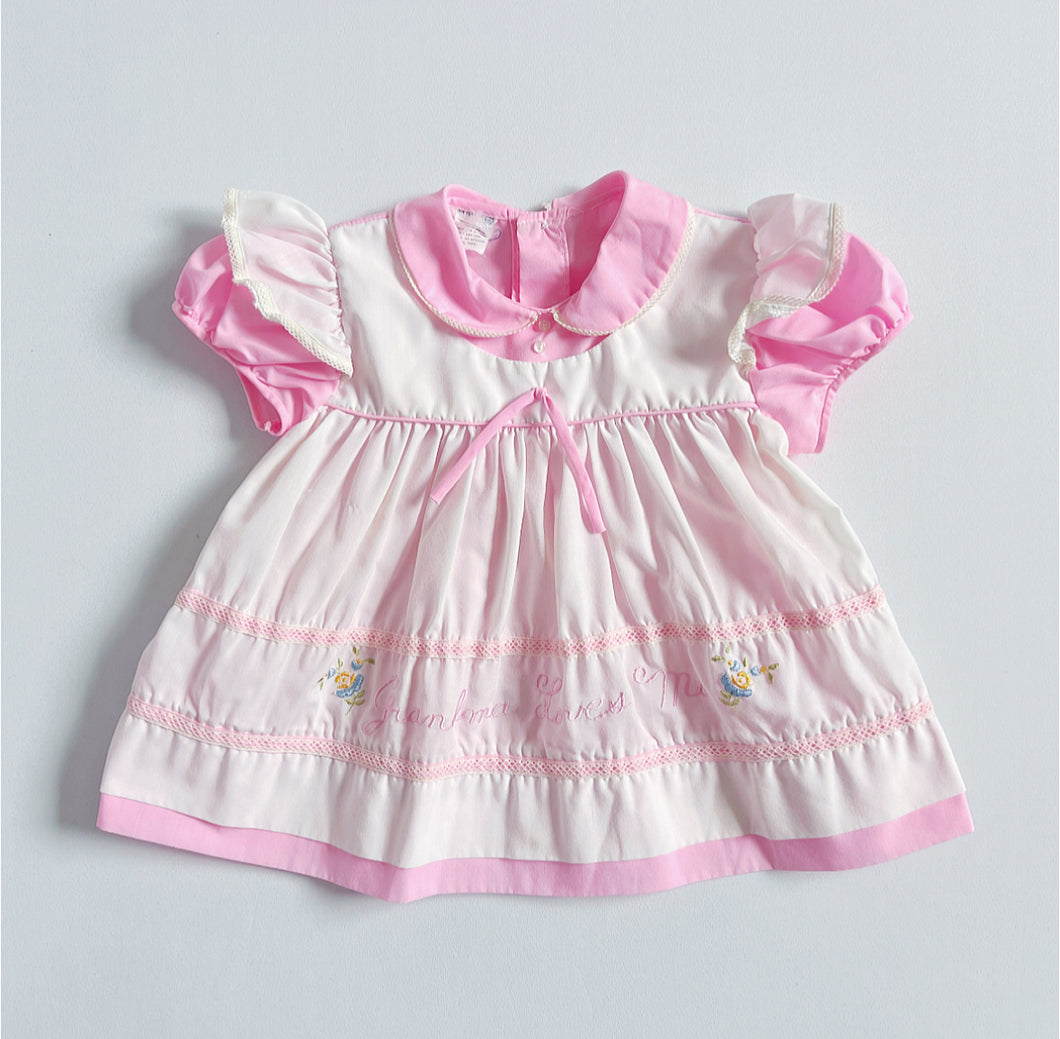 Vintage “Grandma Loves Me” Apron Dress Pastel Pink 12-18M (70-75cm)