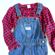 Load image into Gallery viewer, USED OshKosh B’gosh Plaid Blouse &amp; Denim Overall Set 3T (95cm)
