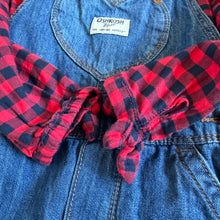 Load image into Gallery viewer, USED OshKosh B’gosh Plaid Blouse &amp; Denim Overall Set 3T (95cm)
