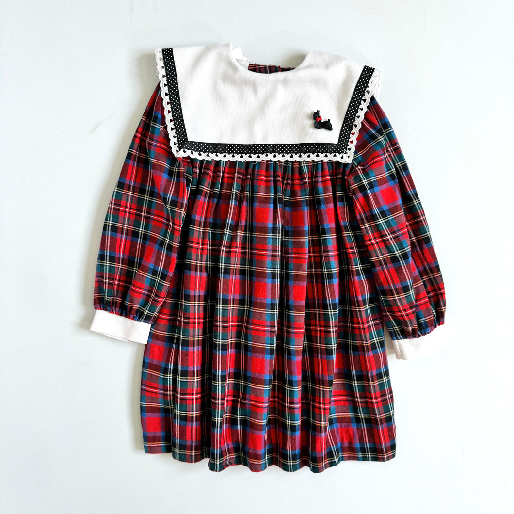 Vintage Bonnie Jean Plaid×Terrier Bib Smocked Dress 5/6T (100-110cm)