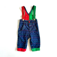 Load image into Gallery viewer, Vintage OshKosh B’gosh Green/Red Denim Suspender Overall 3-6M (60-65cm)
