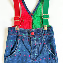 Load image into Gallery viewer, Vintage OshKosh B’gosh Green/Red Denim Suspender Overall 3-6M (60-65cm)
