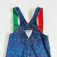 Load image into Gallery viewer, Vintage OshKosh B’gosh Green/Red Denim Suspender Overall 3-6M (60-65cm)
