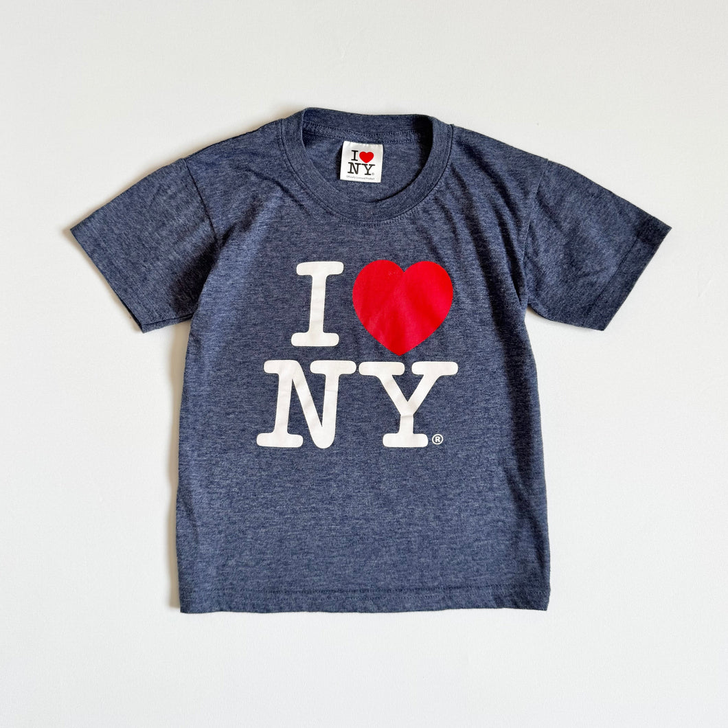 USED I LOVE NY Official Heather Navy Blue T-shirt Kids 6 (110cm)