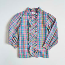 画像をギャラリービューアに読み込む, ‘70s Vintage Plaid Frill Blouse Girl’s 6 (110-120cm)
