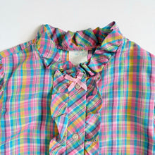 画像をギャラリービューアに読み込む, ‘70s Vintage Plaid Frill Blouse Girl’s 6 (110-120cm)
