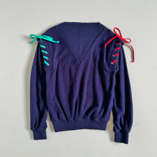 Load image into Gallery viewer, Vintage Lace Up Knit Sweater Navy Blue 5/6 (110-115cm)
