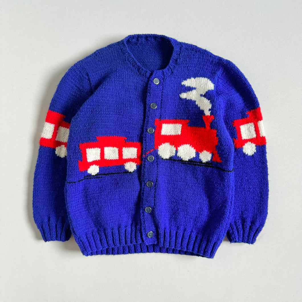 Vintage Handmade Train Knit Cardigan Kids 6/7 (120-130cm)