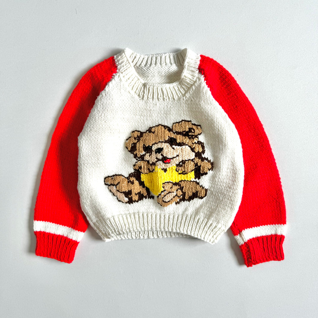 Vintage Handmade Bear Raglan Knit Sweater 2/3T (90-95cm)