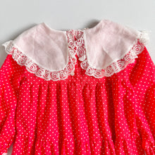 画像をギャラリービューアに読み込む, Vintage Lace and Red/White Dots Dress Size 6(Best fits 4/5) 100-110cm
