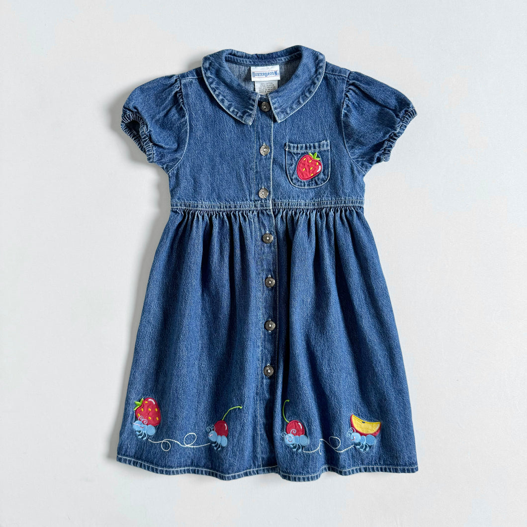 Vintage Buster Brown Strawberry, Fruits and Ant Denim Dress 4T (100cm)