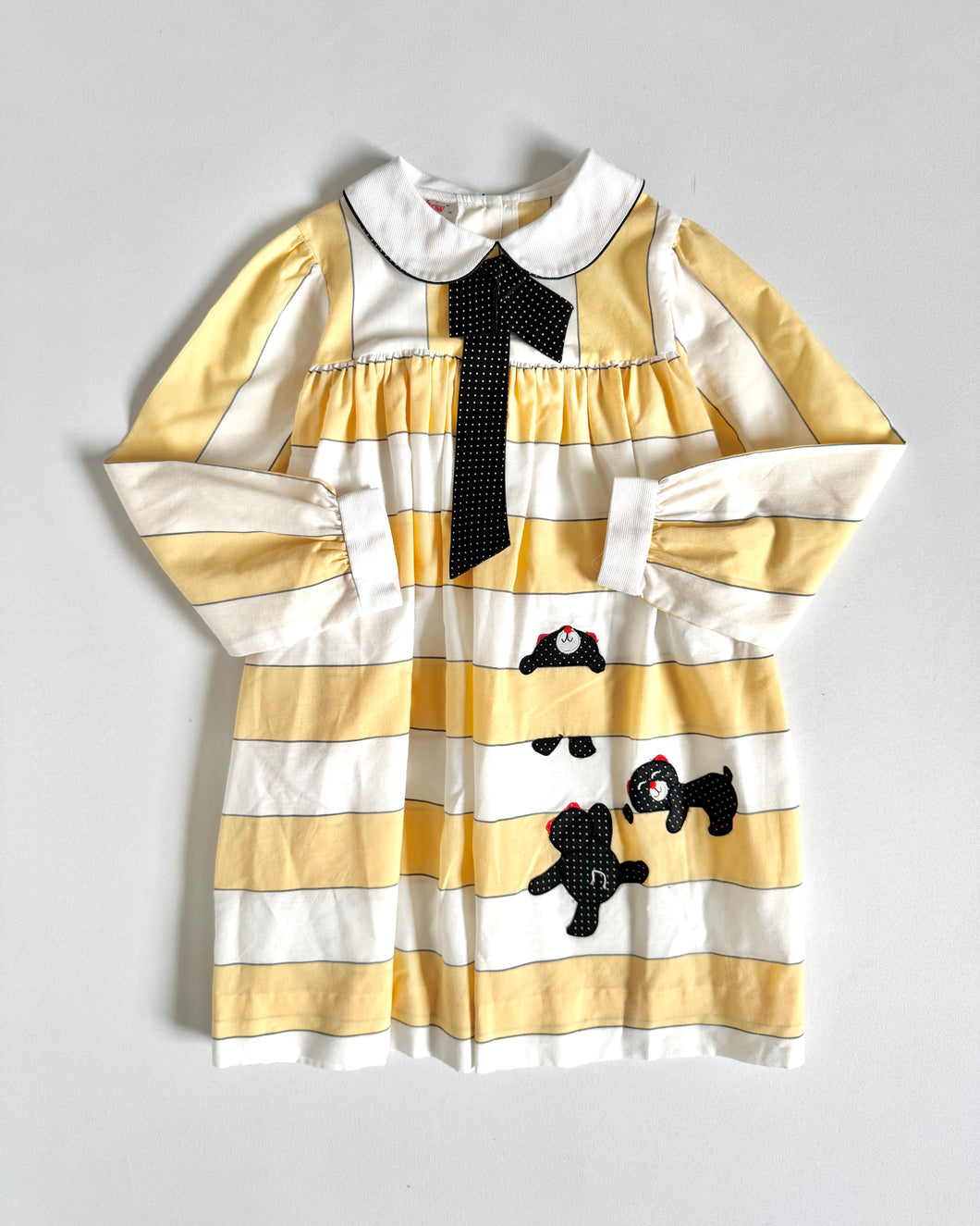 Vintage Yellow Striped×Bear Dress Kids 6 (120cm)
